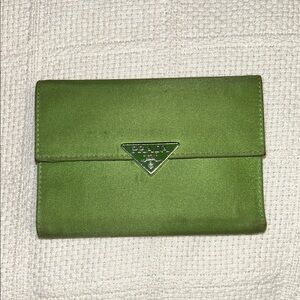 Prada Olive Green Wallet with Silver Accent